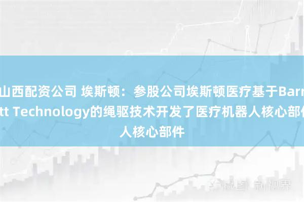 山西配资公司 埃斯顿：参股公司埃斯顿医疗基于Barrett Technology的绳驱技术开发了医疗机器人核心部件